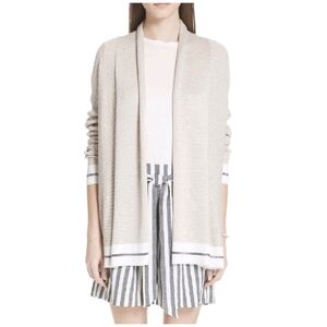 ST JOHN Sequin Jacquard Knit Open Shawl Cardigan in Taupe Melange